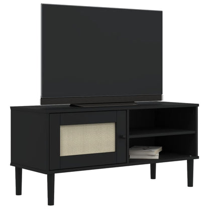 TV Stand SENJA Rattan Look Black 41.7"x15.7"x19.3" Solid Wood Pine