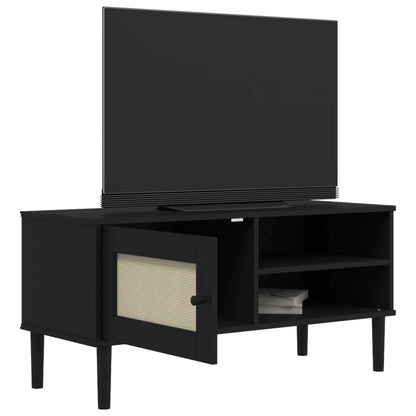 TV Stand SENJA Rattan Look Black 41.7"x15.7"x19.3" Solid Wood Pine