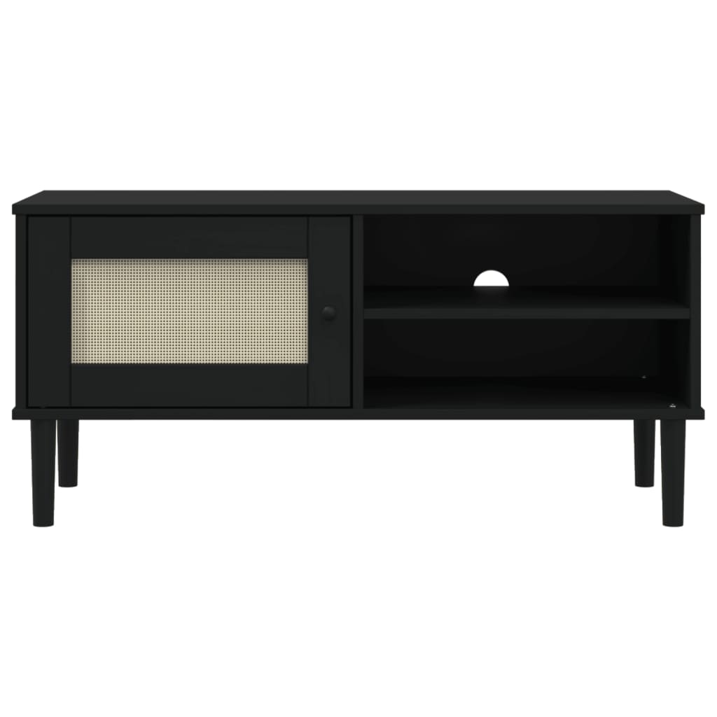 TV Stand SENJA Rattan Look Black 41.7"x15.7"x19.3" Solid Wood Pine