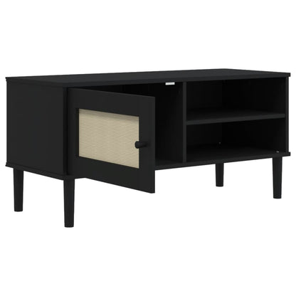 TV Stand SENJA Rattan Look Black 41.7"x15.7"x19.3" Solid Wood Pine