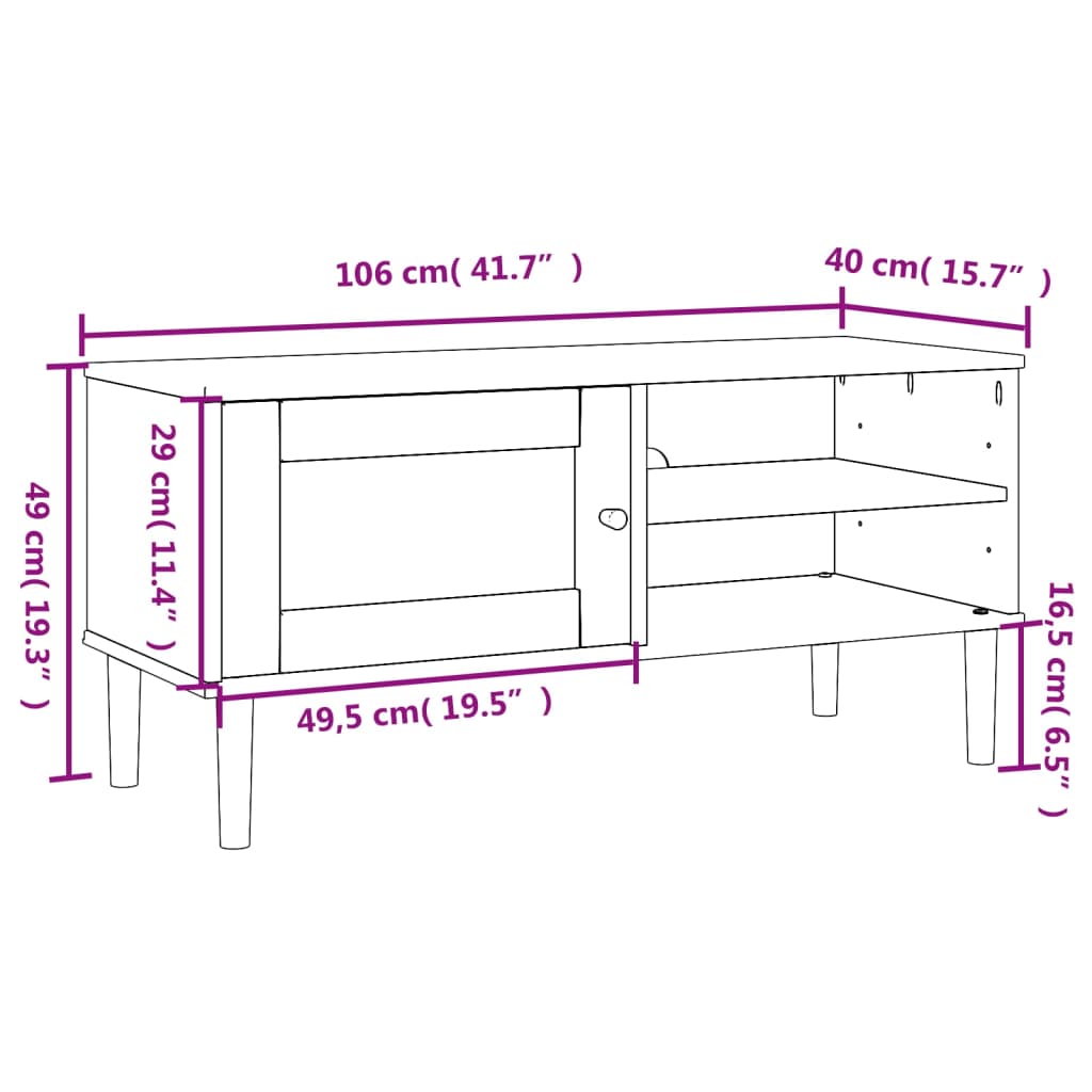 TV Stand SENJA Rattan Look Black 41.7"x15.7"x19.3" Solid Wood Pine