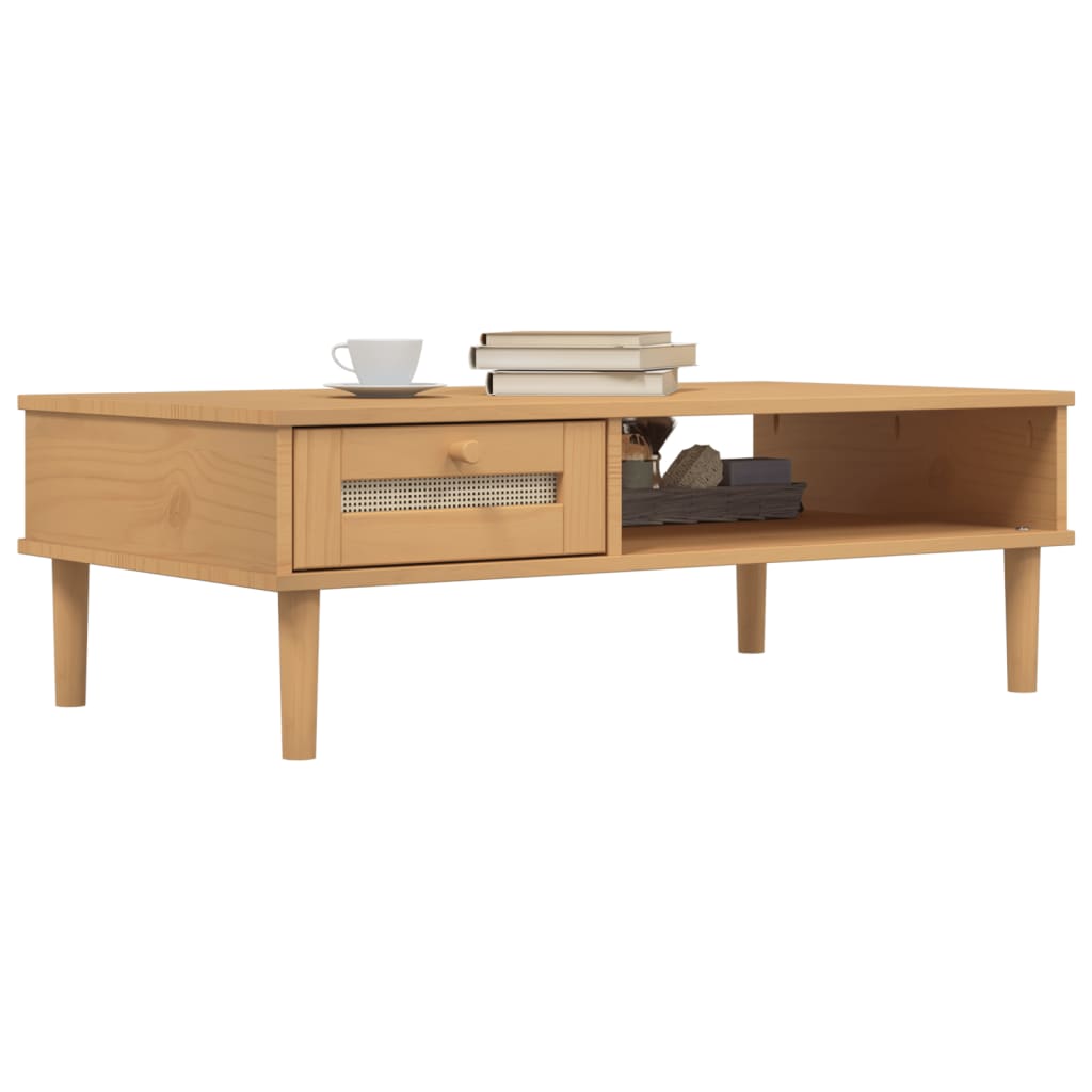 Coffee Table SENJA Rattan Look Brown 100x55x33 cm Solid Wood