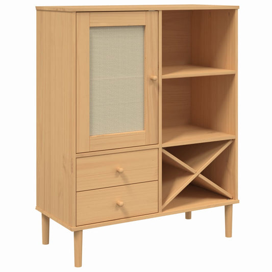 Highboard SENJA Rattan Look Brown 90x40x112cm Solid Wood Pine
