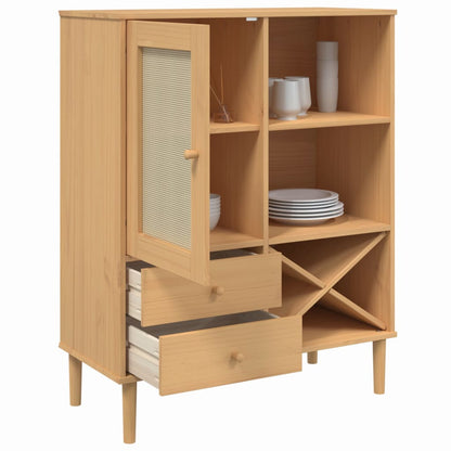 Highboard SENJA Rattan Look Brown 90x40x112cm Solid Wood Pine