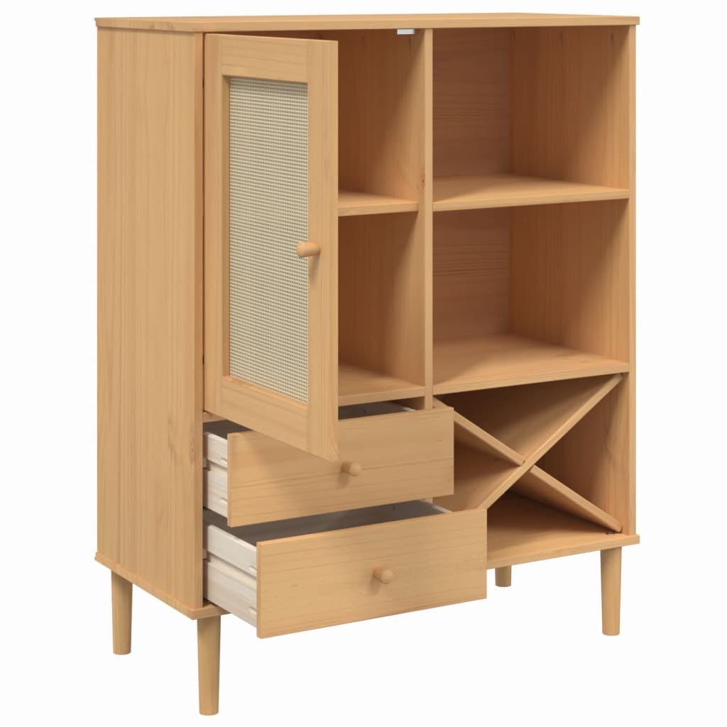 Highboard SENJA Rattan Look Brown 90x40x112cm Solid Wood Pine