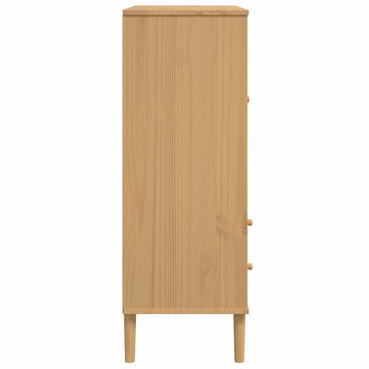 Highboard SENJA Rattan Look Brown 90x40x112cm Solid Wood Pine