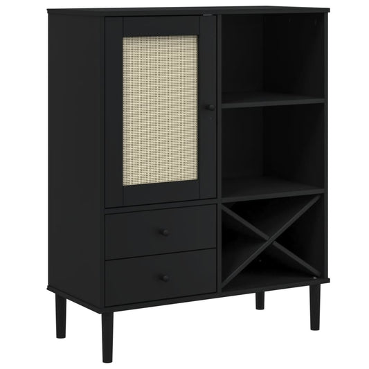 Highboard SENJA Rattan Look Black 90x40x112cm Solid Wood Pine