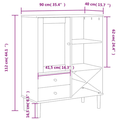 Highboard SENJA Rattan Look Black 90x40x112cm Solid Wood Pine