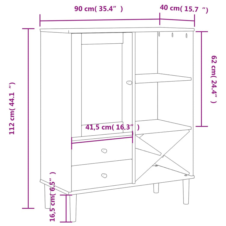 Highboard SENJA Rattan Look Black 90x40x112cm Solid Wood Pine