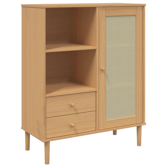 Highboard SENJA Rattan Look Brown 90x40x112 cm Solid Wood Pine