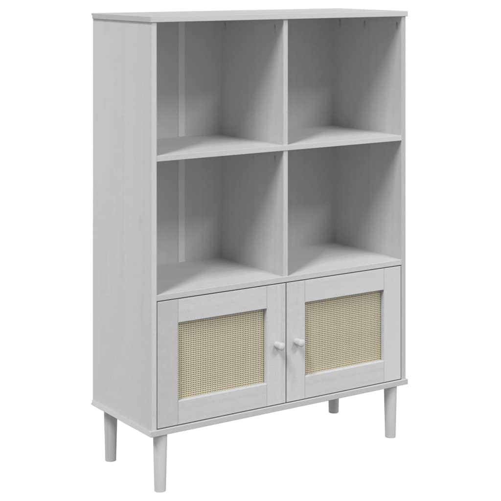 Bookcase SENJA Rattan Look White 90x35x130 cm Solid Wood Pine
