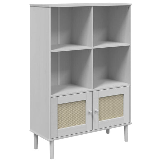 Bookcase SENJA Rattan Look White 90x35x130 cm Solid Wood Pine