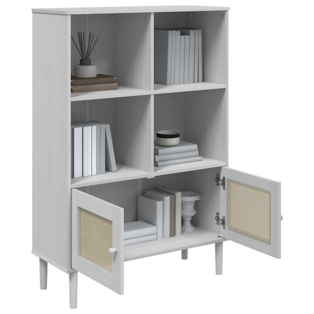 Bookcase SENJA Rattan Look White 90x35x130 cm Solid Wood Pine