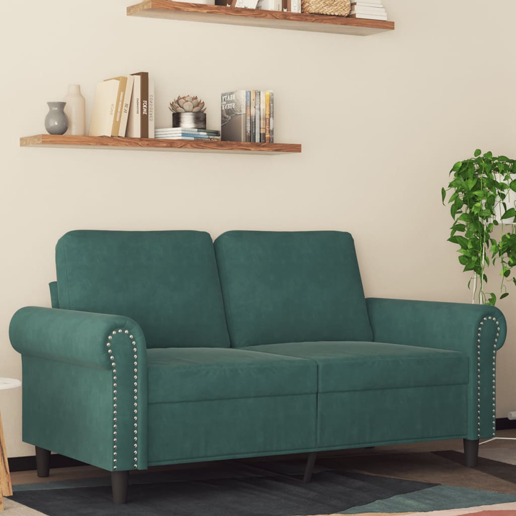 2-seater Sofa Dark Green Velvet (100% polyester), metal Medium