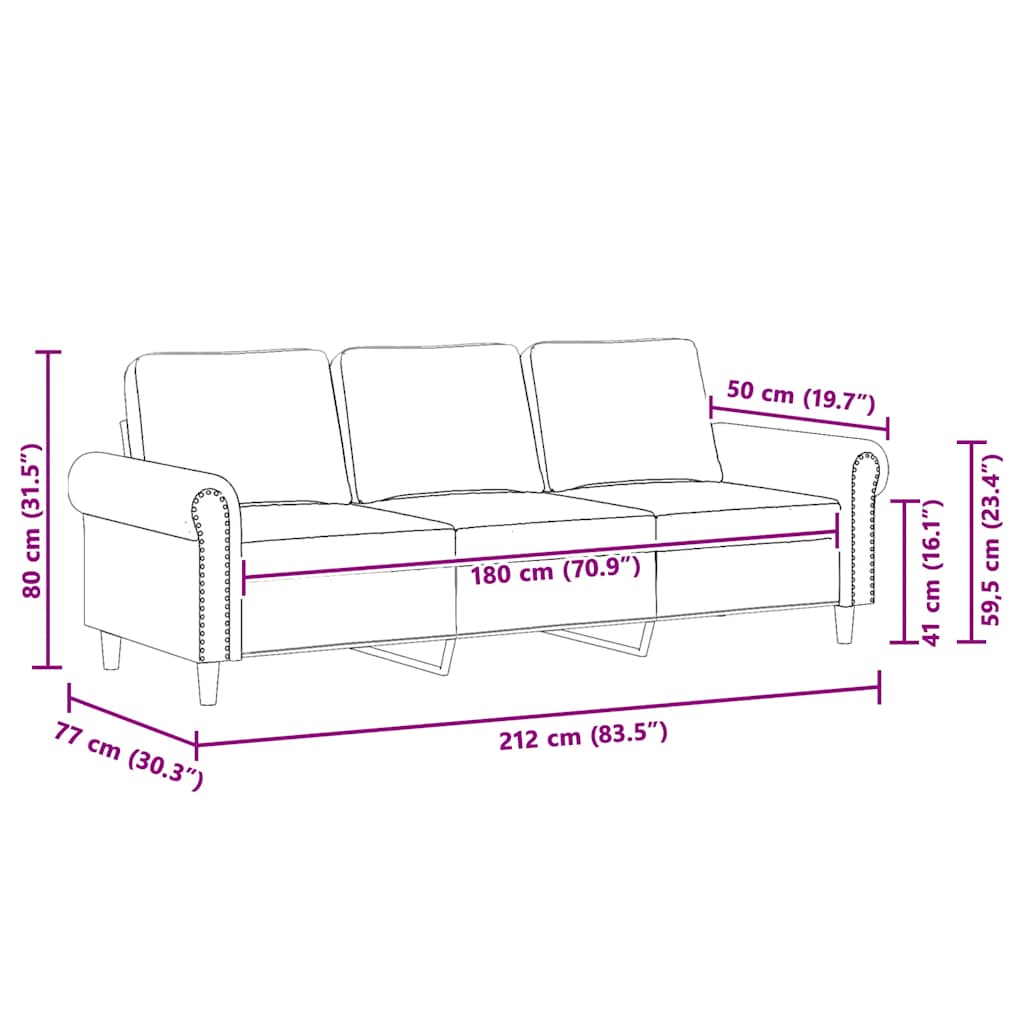 3-Seater Sofa Black 70.9" Velvet