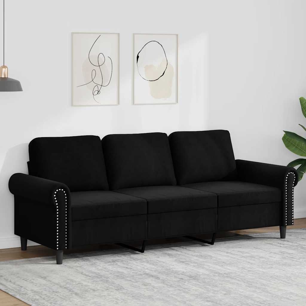 3-Seater Sofa Black 70.9" Velvet