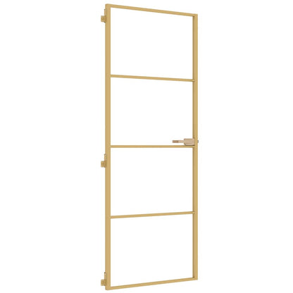 Interior Door Slim Golden 76x201.5 cm Tempered Glass and Aluminium