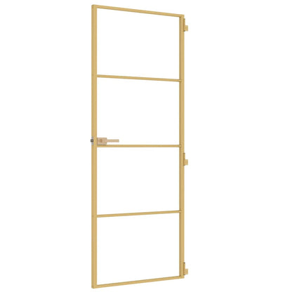 Interior Door Slim Golden 76x201.5 cm Tempered Glass and Aluminium