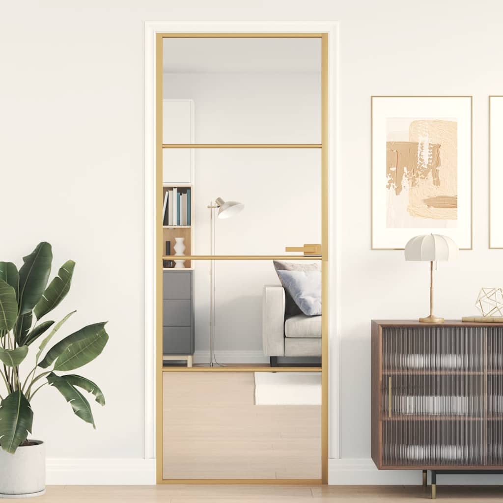 Interior Door Slim Golden 76x201.5 cm Tempered Glass and Aluminium