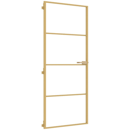 Interior Door Slim Golden 83x201.5 cm Tempered Glass and Aluminium
