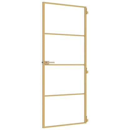 Interior Door Slim Golden 83x201.5 cm Tempered Glass and Aluminium