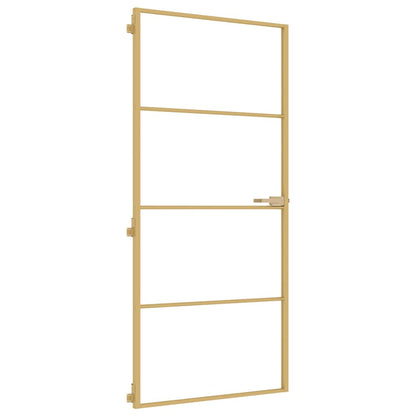 Interior Door Slim Golden 93x201.5 cm Tempered Glass and Aluminium