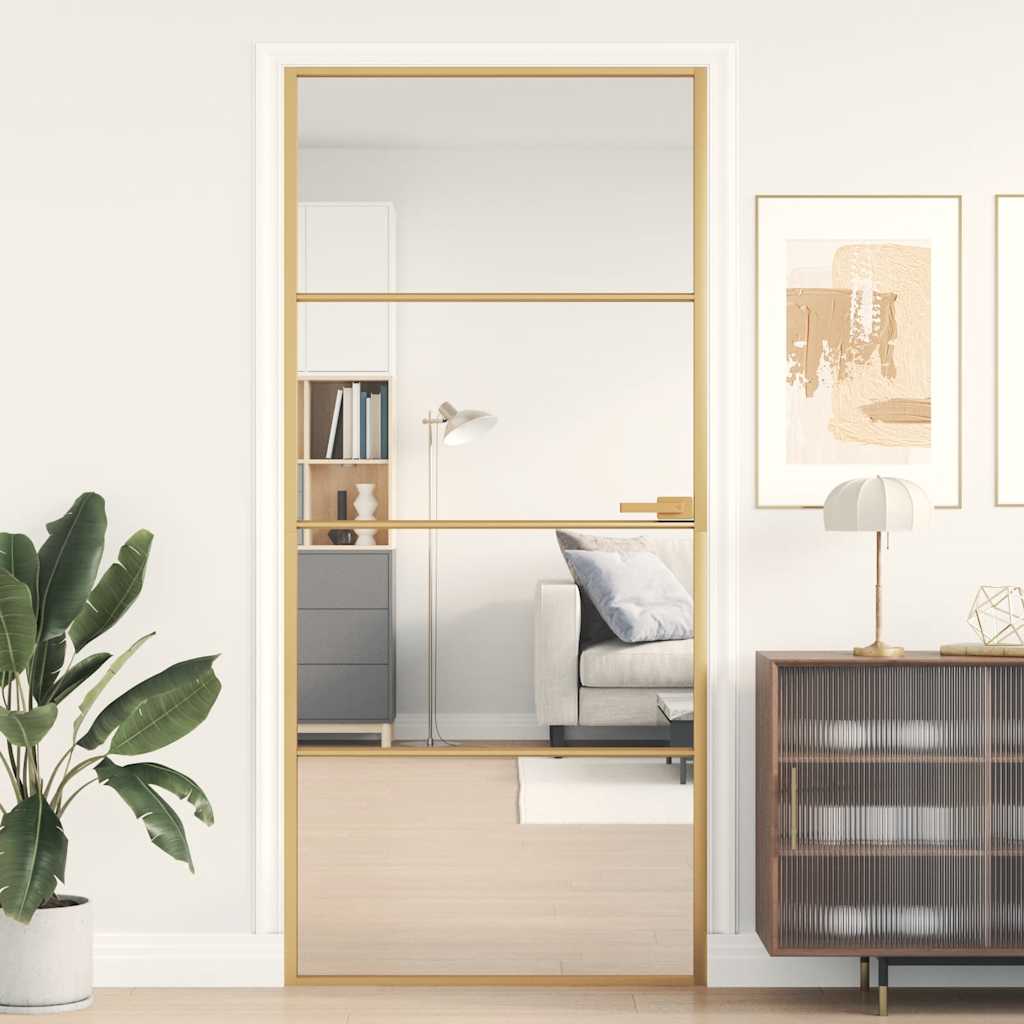 Interior Door Slim Golden 93x201.5 cm Tempered Glass and Aluminium