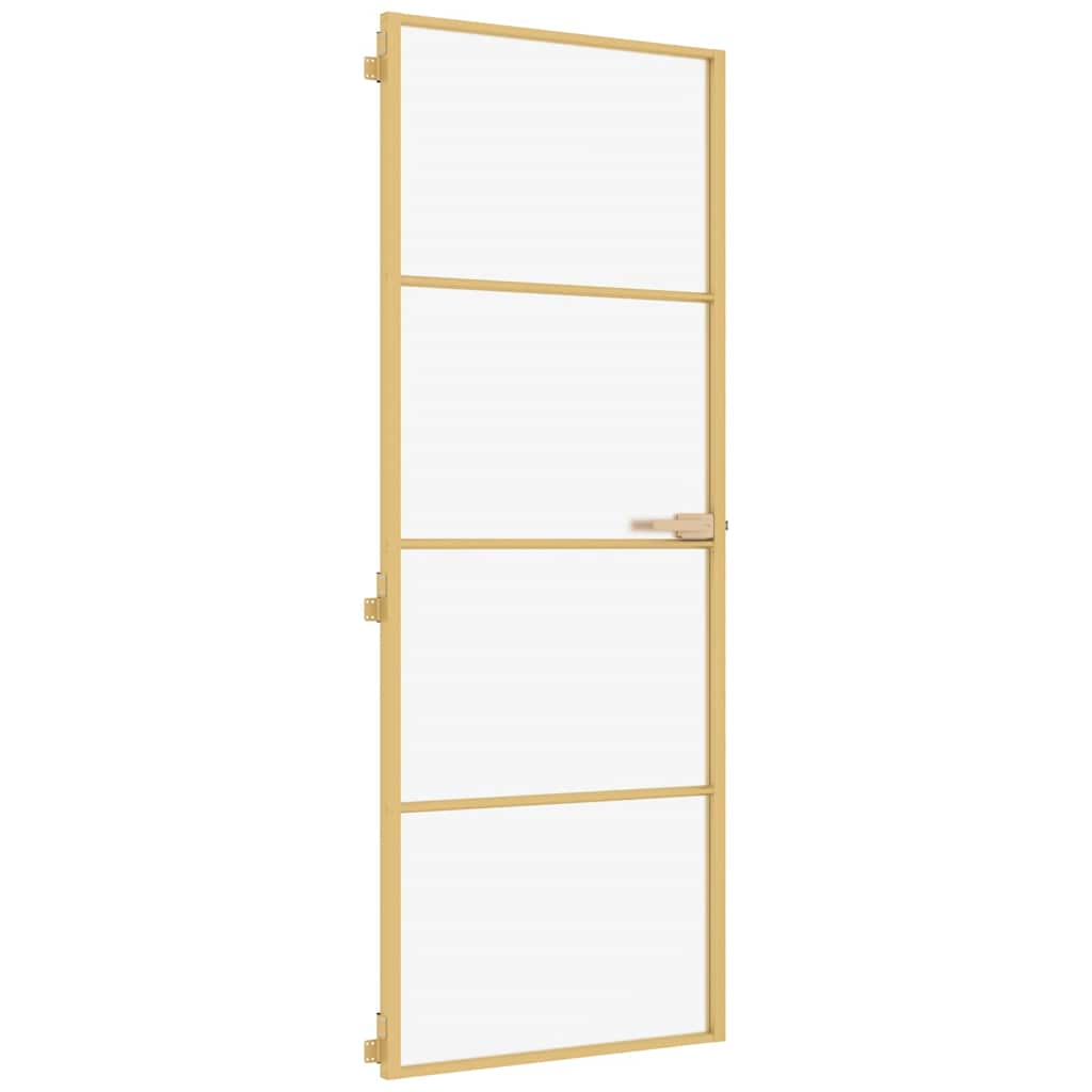 Interior Door Slim Golden 76x201.5 cm Tempered Glass and Aluminium