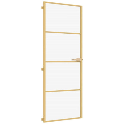 Interior Door Slim Golden 76x201.5 cm Tempered Glass and Aluminium