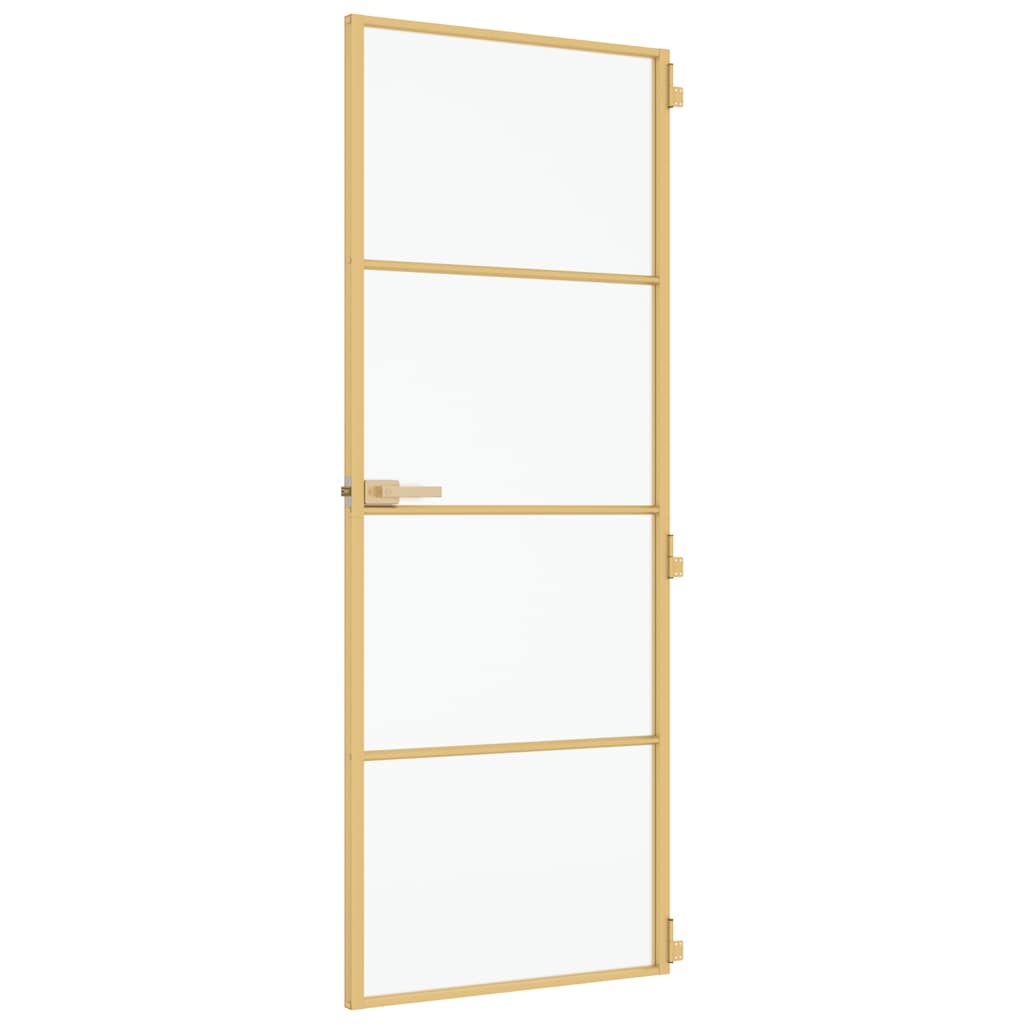 Interior Door Slim Golden 76x201.5 cm Tempered Glass and Aluminium