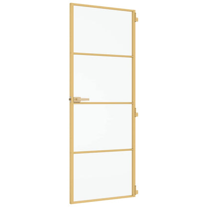 Interior Door Slim Golden 76x201.5 cm Tempered Glass and Aluminium