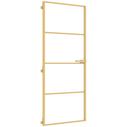 Interior Door Slim Golden 83x201.5 cm Tempered Glass and Aluminium