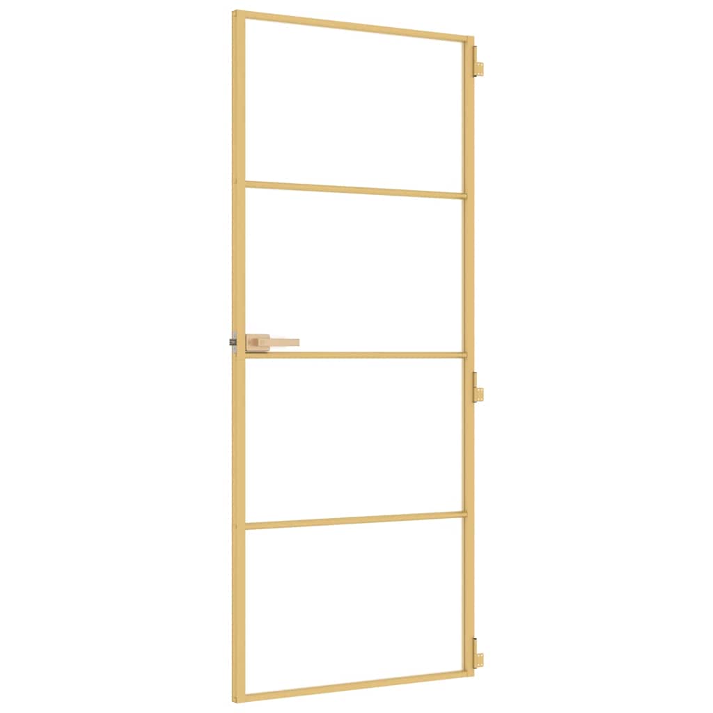 Interior Door Slim Golden 83x201.5 cm Tempered Glass and Aluminium