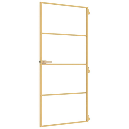 Interior Door Slim Golden 93x201.5 cm Tempered Glass and Aluminium