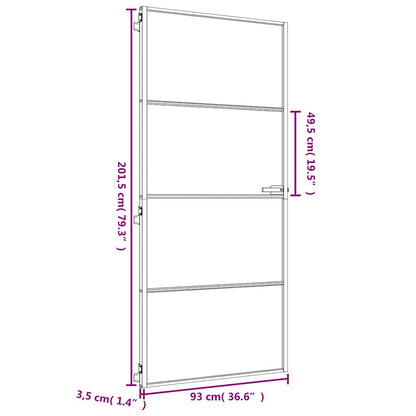 Interior Door Slim Golden 93x201.5 cm Tempered Glass and Aluminium