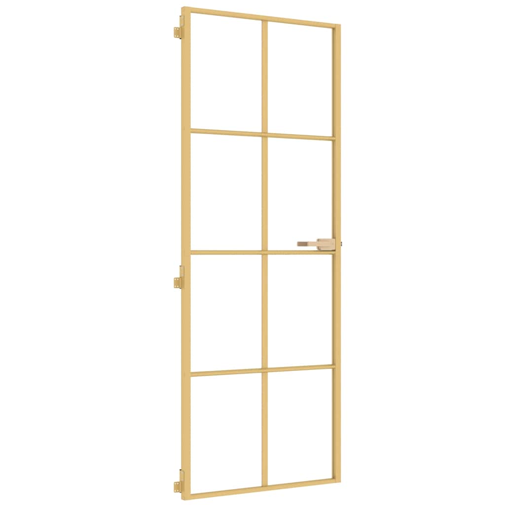 Interior Door Slim Golden 76x201.5 cm Tempered Glass and Aluminium