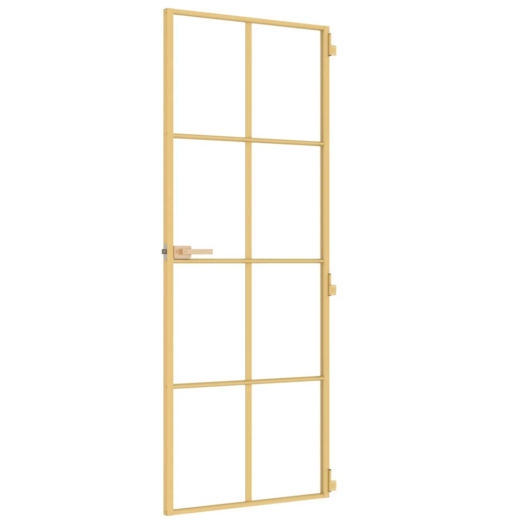 Interior Door Slim Golden 76x201.5 cm Tempered Glass and Aluminium