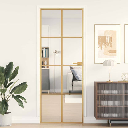 Interior Door Slim Golden 76x201.5 cm Tempered Glass and Aluminium
