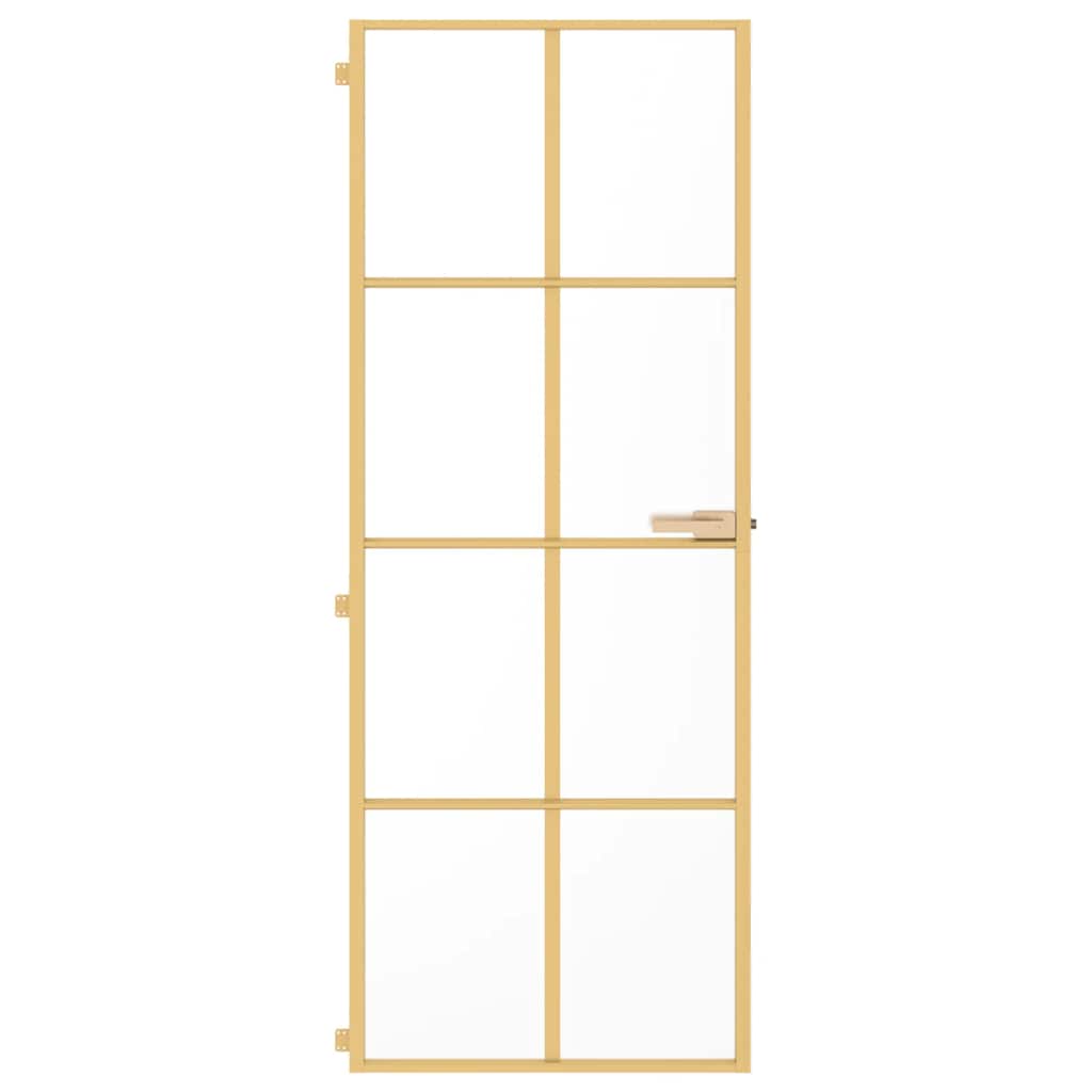 Interior Door Slim Golden 76x201.5 cm Tempered Glass and Aluminium