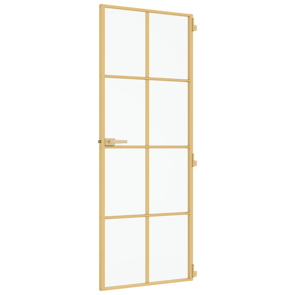 Interior Door Slim Golden 76x201.5 cm Tempered Glass and Aluminium
