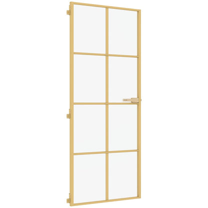 Interior Door Slim Golden 83x201.5 cm Tempered Glass and Aluminium