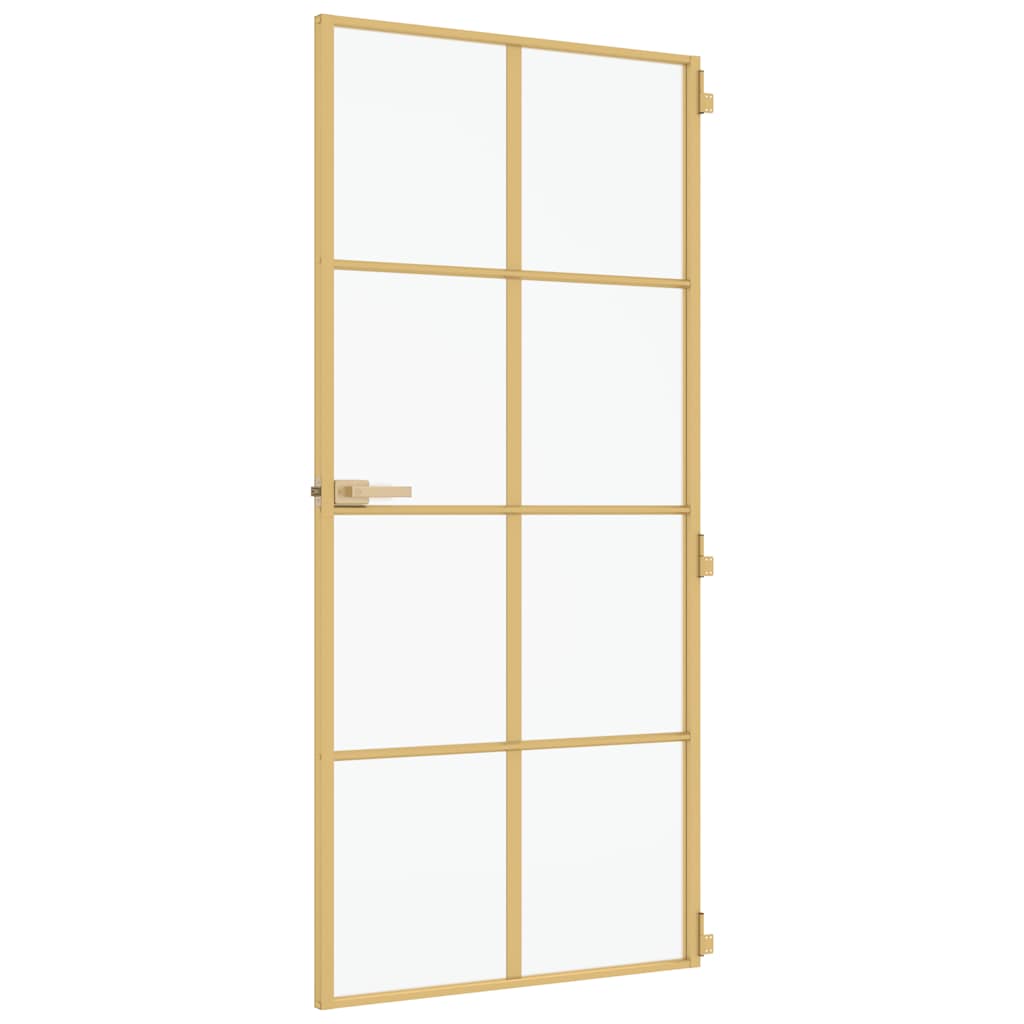 Interior Door Slim Golden 93x201.5 cm Tempered Glass and Aluminium