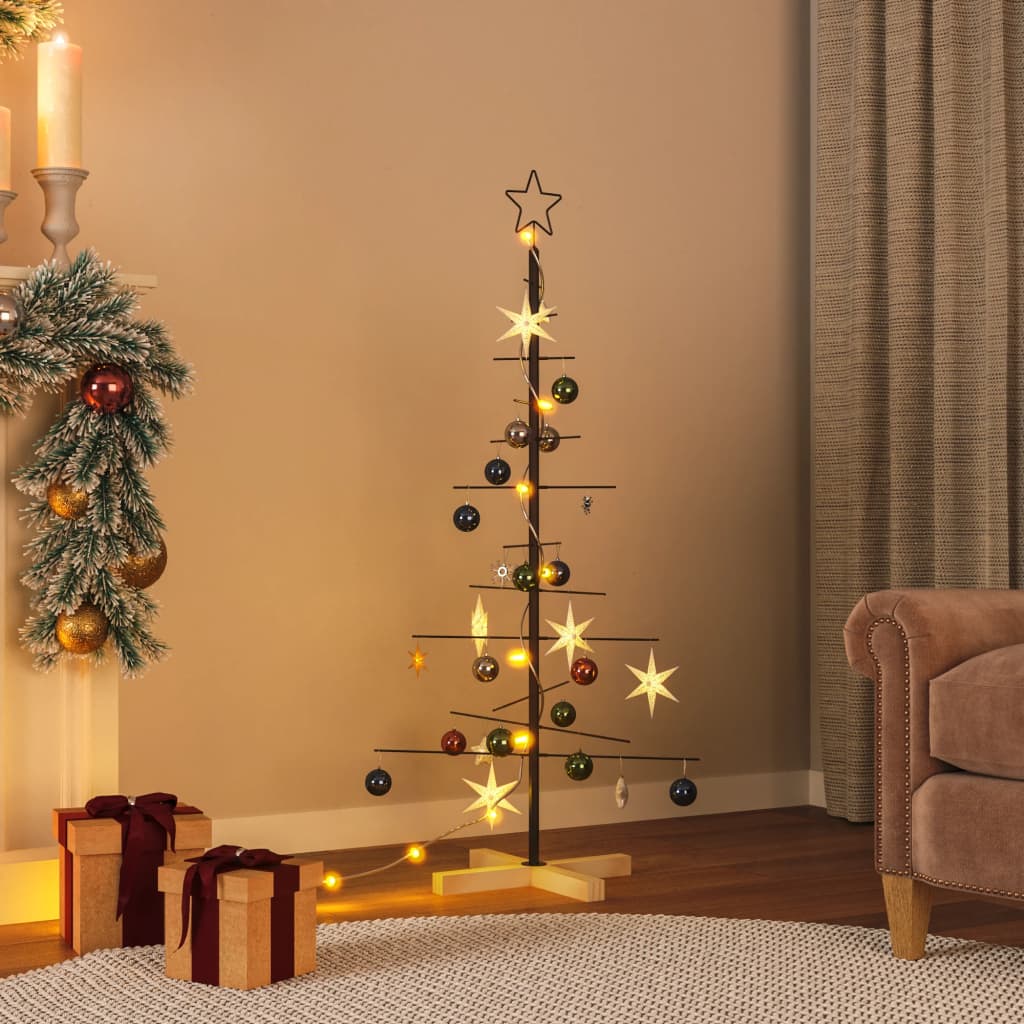 Metal Christmas Tree | Black | Powder-coated steel, solid pine wood