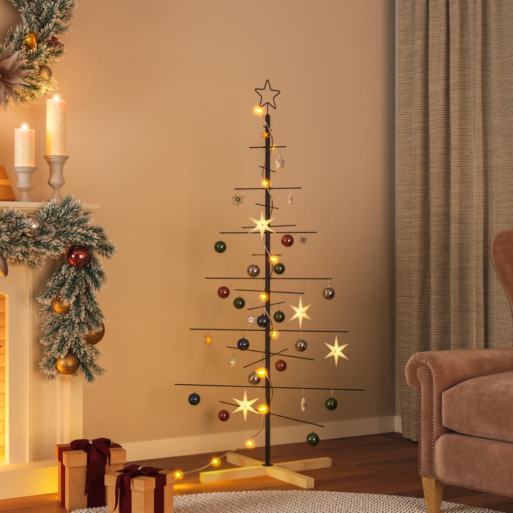 Metal Christmas Tree | Black | Powder-coated steel, solid pine wood