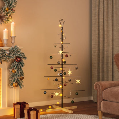 Metal Christmas Tree | Black | Powder-coated steel, solid pine wood