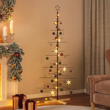 Metal Christmas Tree | Black | Powder-coated steel, solid pine wood