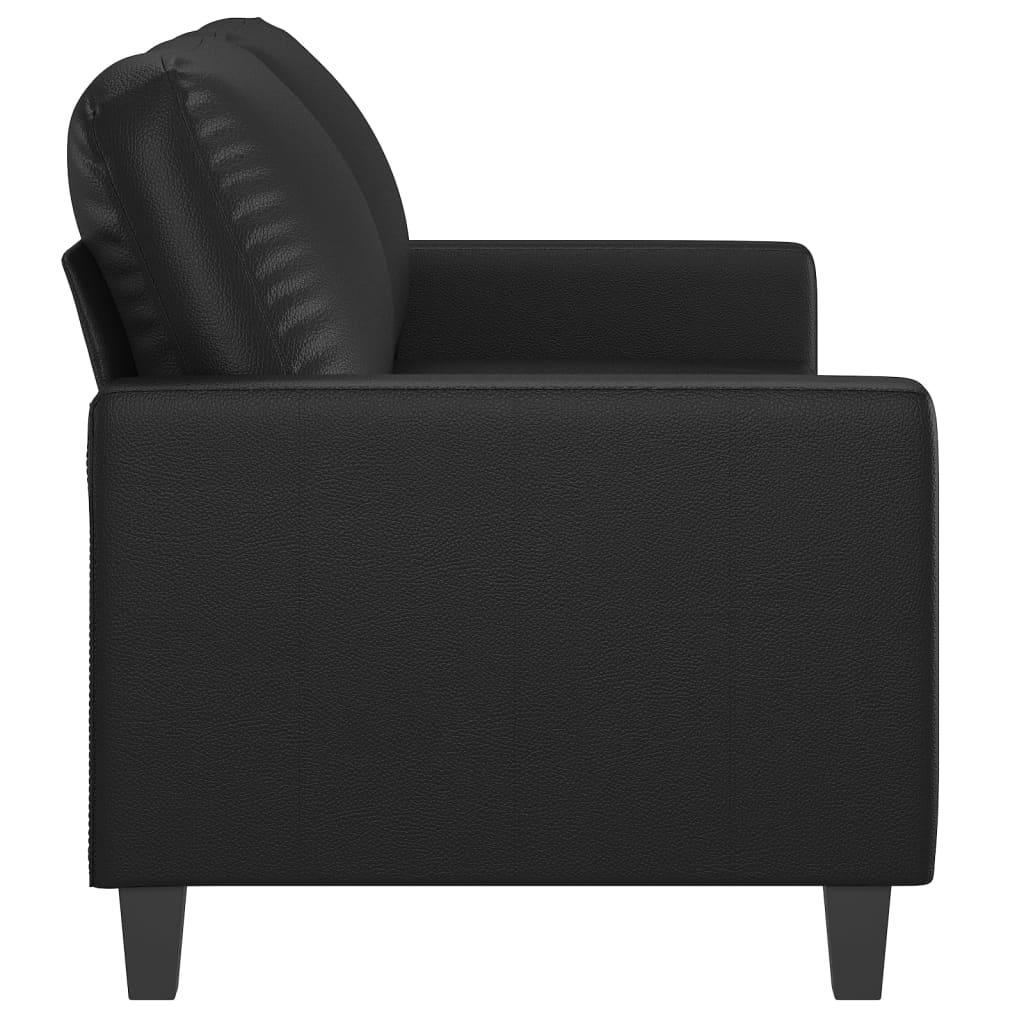 2-seater Sofa Black Faux Leather (75% PVC, 20% Polyester, 5% Cotton)