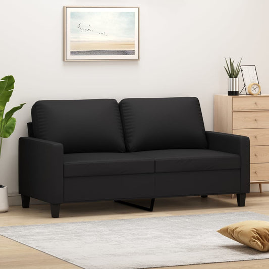 2-seater Sofa Black Faux Leather (75% PVC, 20% Polyester, 5% Cotton)