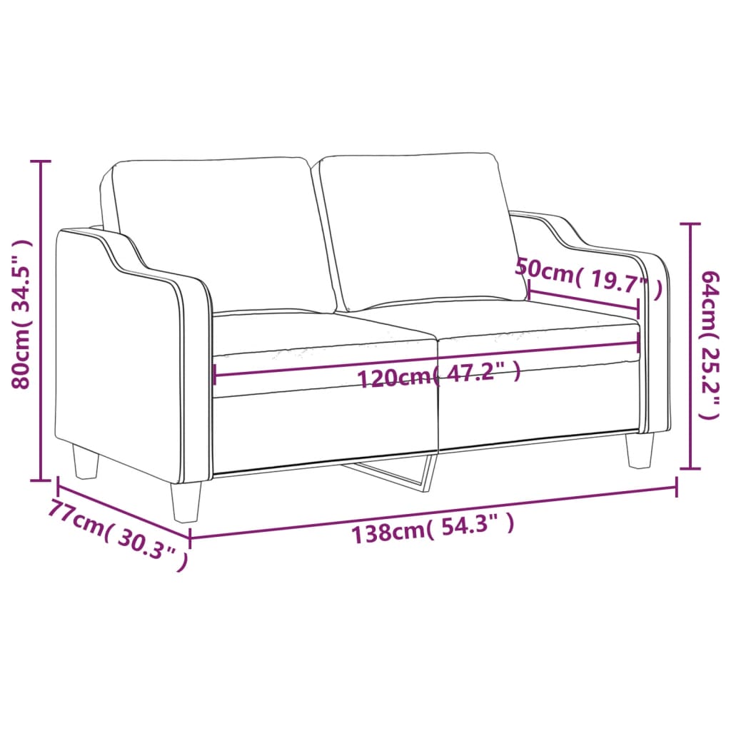 2-seater Sofa Black Fabric (100% polyester) 47.2 in Seat width