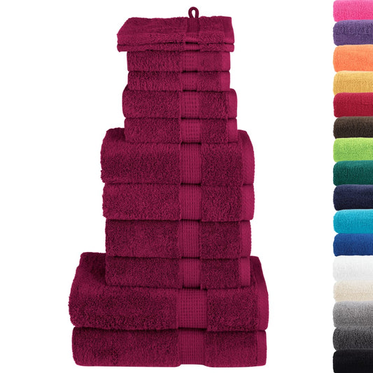 12 Piece Premium Towel Set SOLUND Bordeaux 600 gsm
